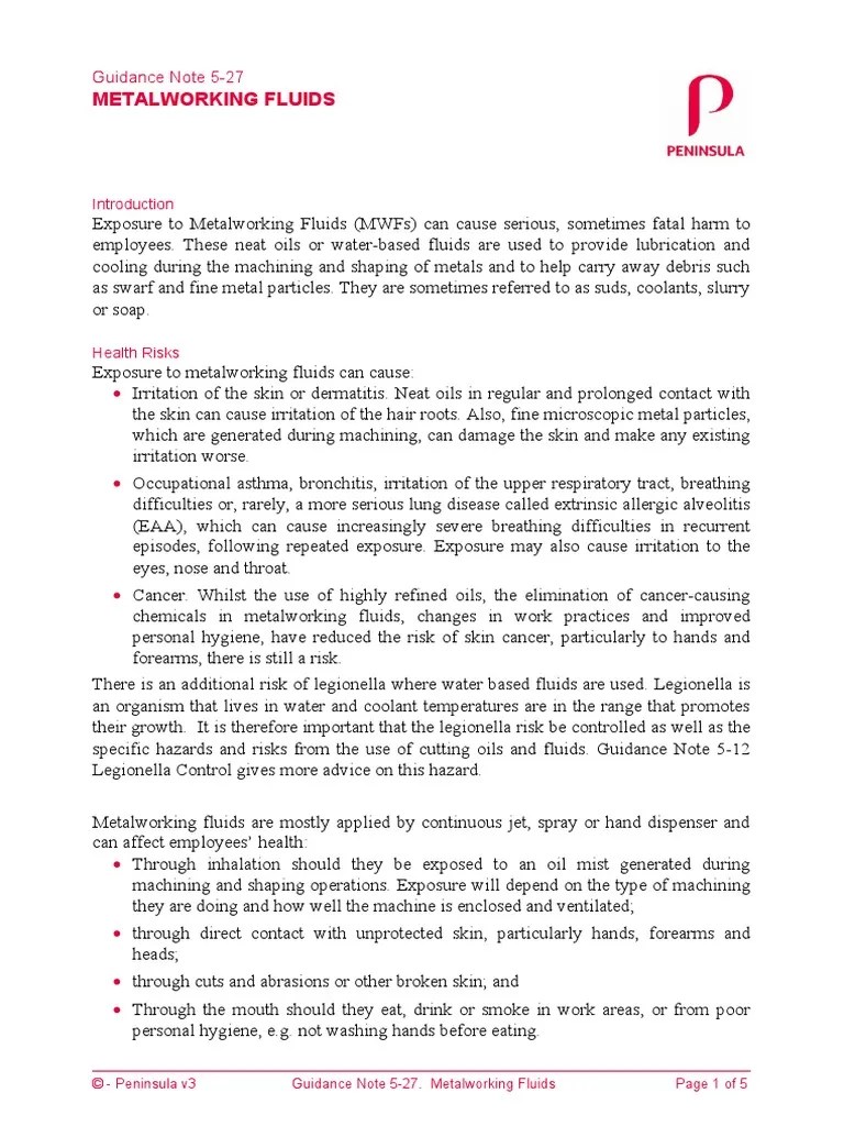 GDN 527 Metalworking Fluids Download Free PDF Risk Assessment