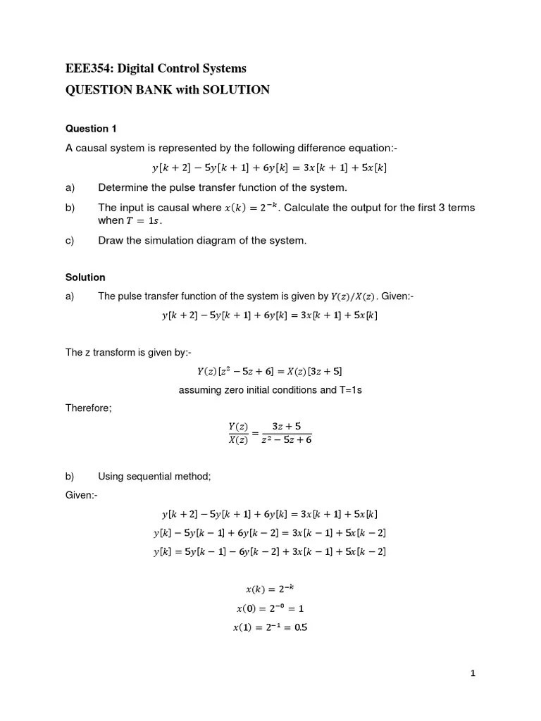 EEE354 Digital Control Systems Question Bank With Solution PDF