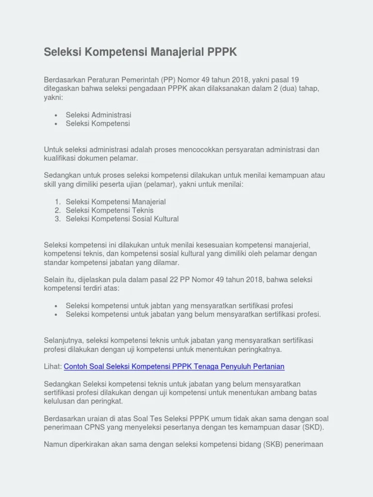 Contoh Soal Seleksi Kompetensi Manajerial PPPK | PDF