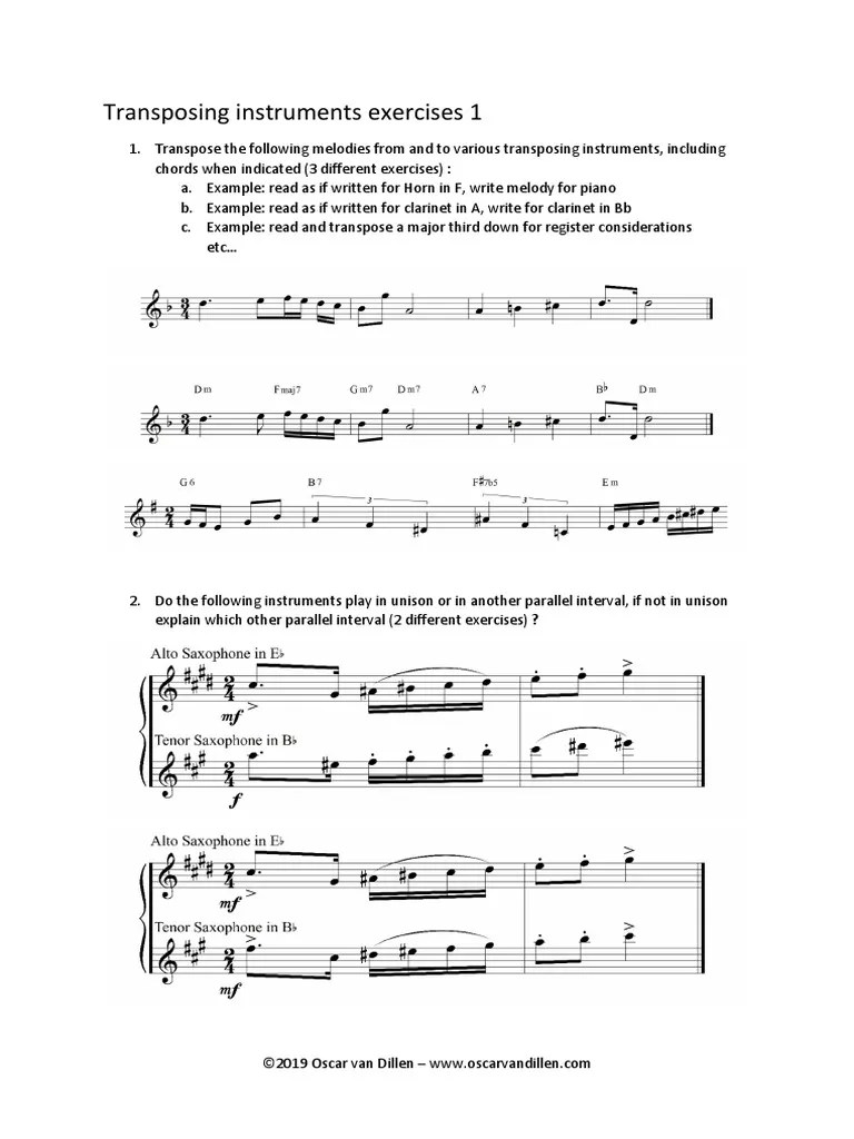 Transposing Instruments Exercises 1 PDF