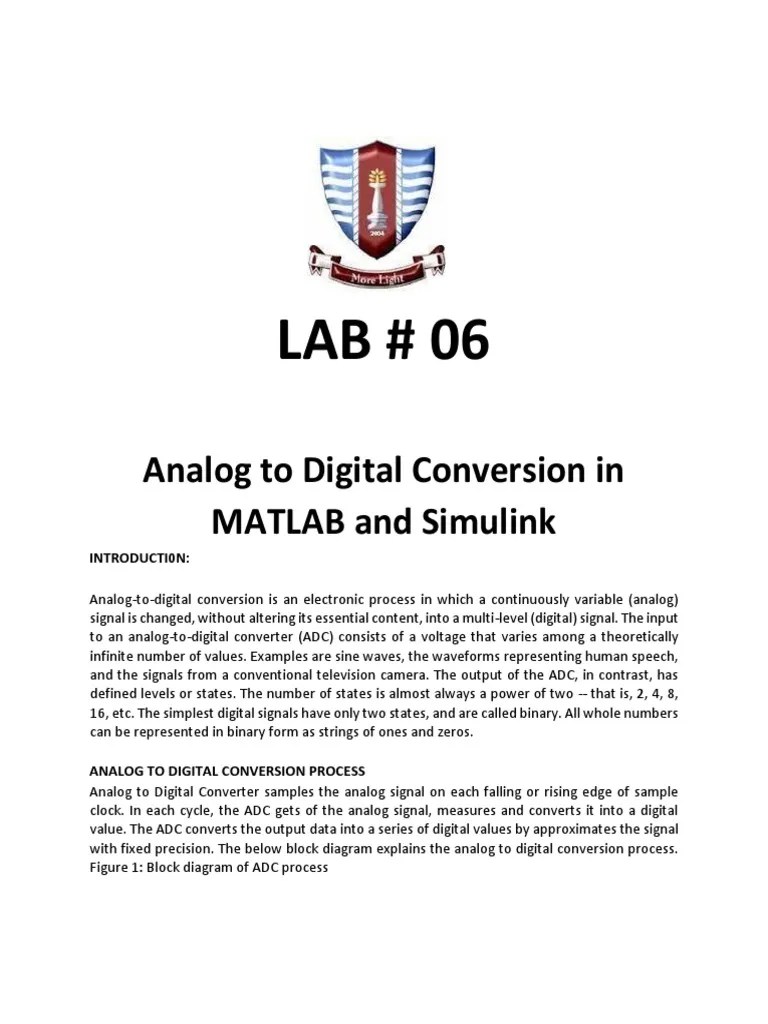 Analog To Digital Conversion in MATLAB and Simulink Introducti0N PDF Analog To Digital