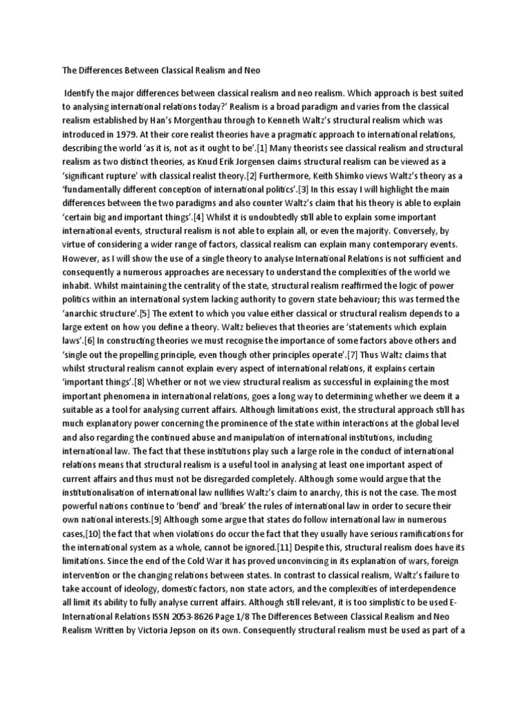 Classical Realsim and Neo Realism PDF International Relations