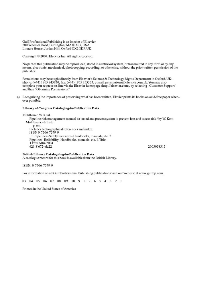 Copyright 2004 Pipeline Risk Management Manual PDF