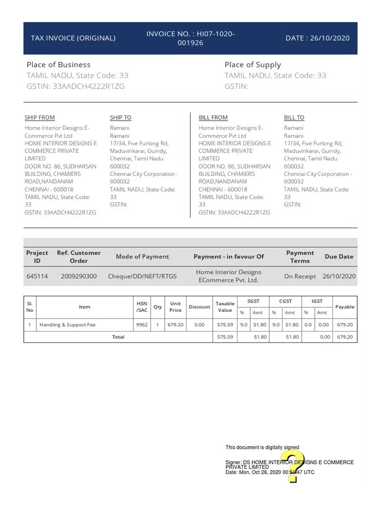 TAMIL NADU, State Code 33 GSTIN 33AADCH4222R1ZG TAMIL NADU, State Code 33 Gstin Download