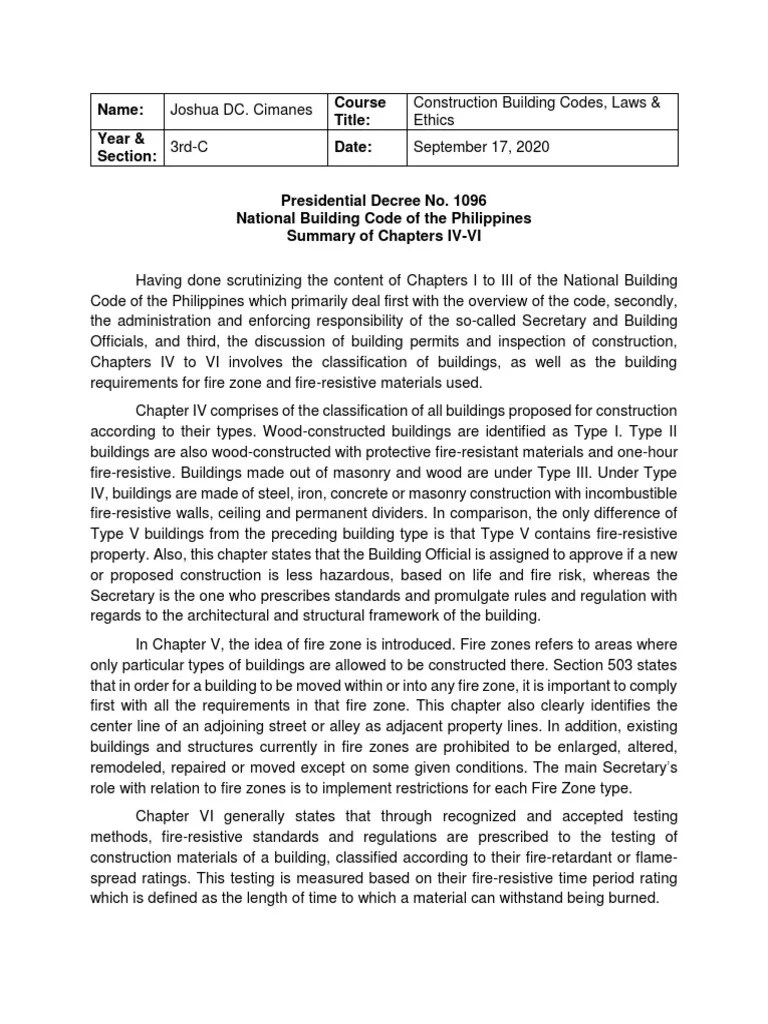 National Building Code of The Philippines Chapter IVVI Summary PDF Building Building Code