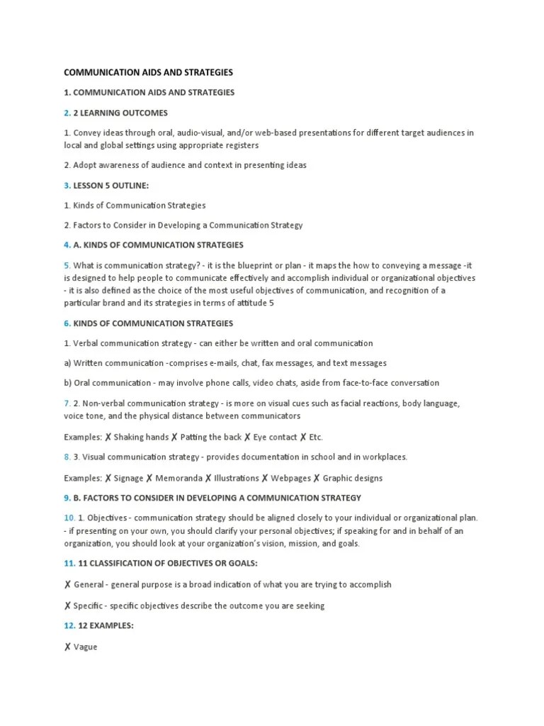 Communication Aids and Strategies PDF Communication Human