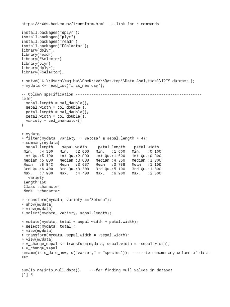 IRIS Commands Practice PDF Cluster Analysis Statistics