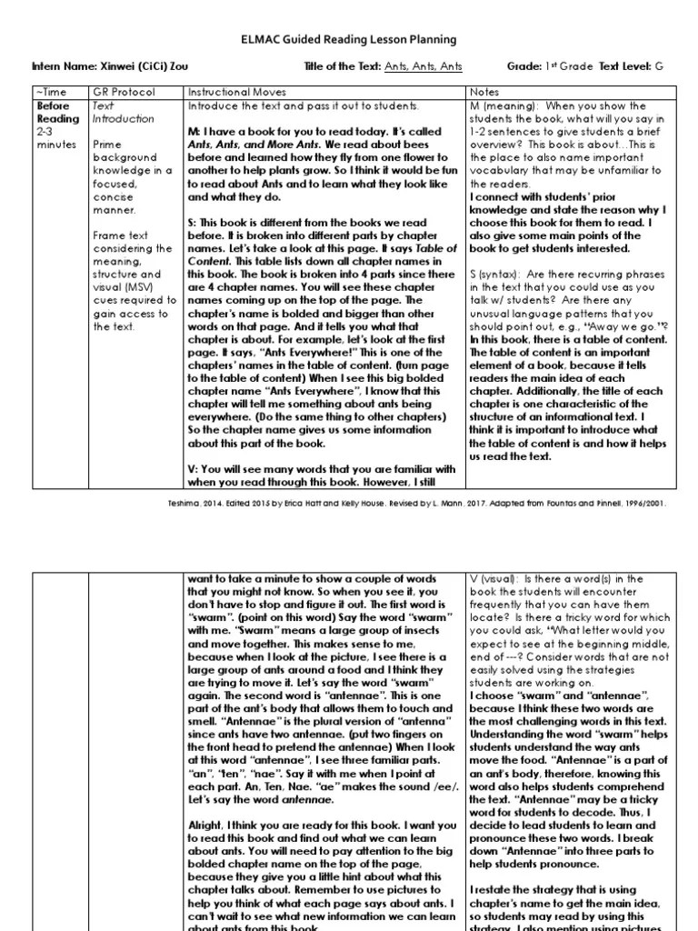 Guided Reading Lesson Plan Template Fountas And Pinnell