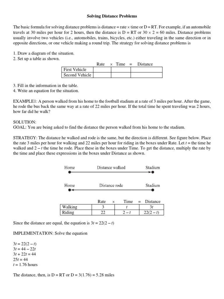 Solving Distance Problems PDF Speed Cargo