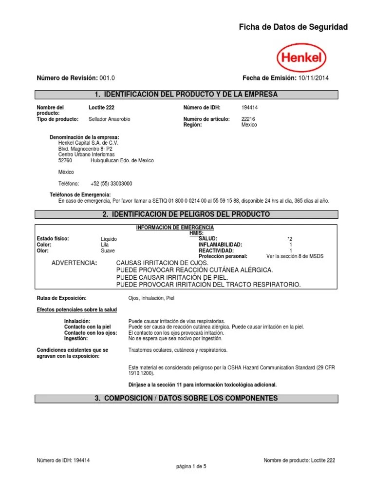 MSDS Loctite 222 PDF PDF Agua Información