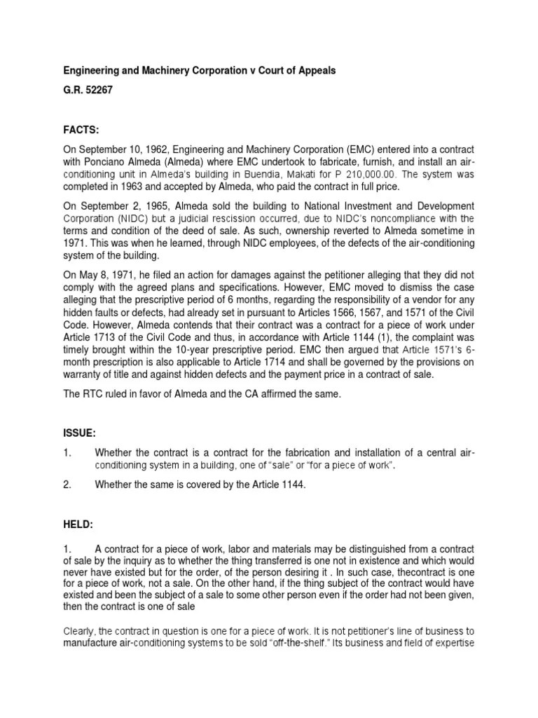 Engineering and Machinery V CA PDF Breach Of Contract Statute Of