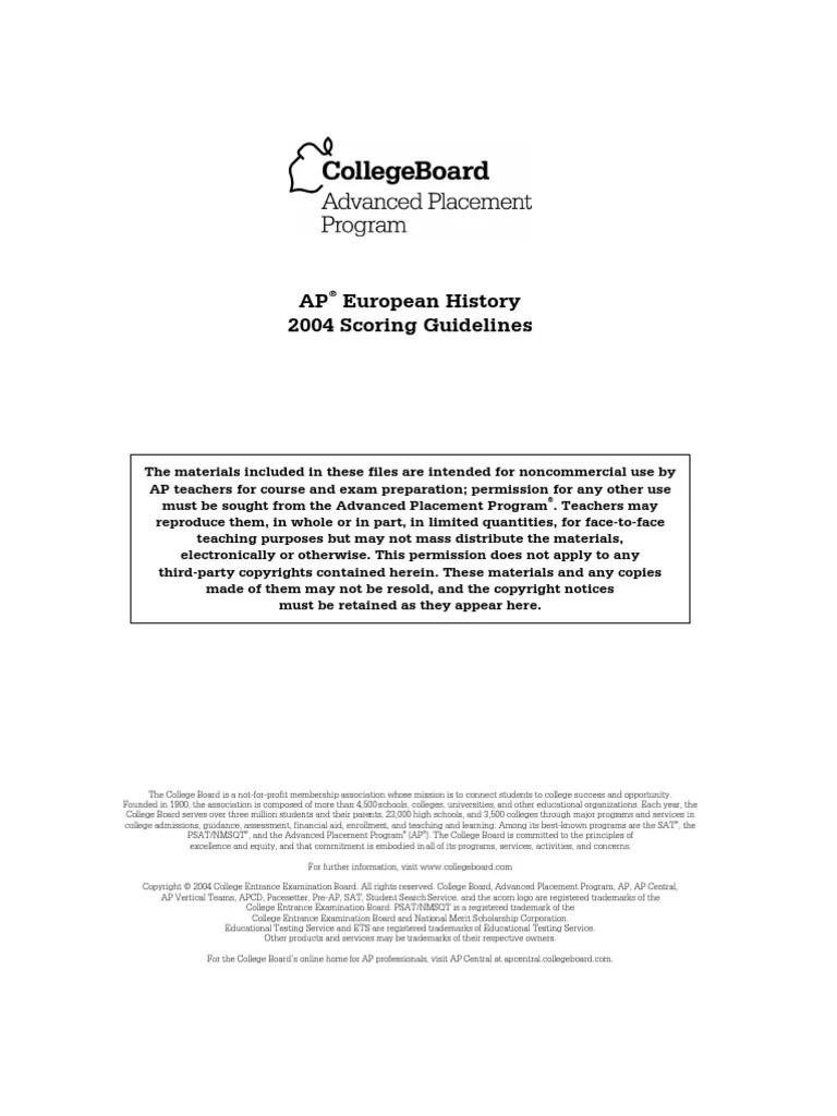 2004 AP Euro DBQ Scoring Guidelines Advanced Placement Thesis