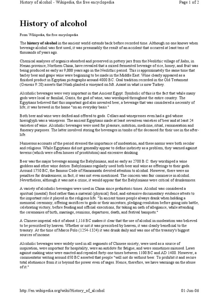 History of Alcohol From Wikipedia, The Free Encyclopedia PDF Drink