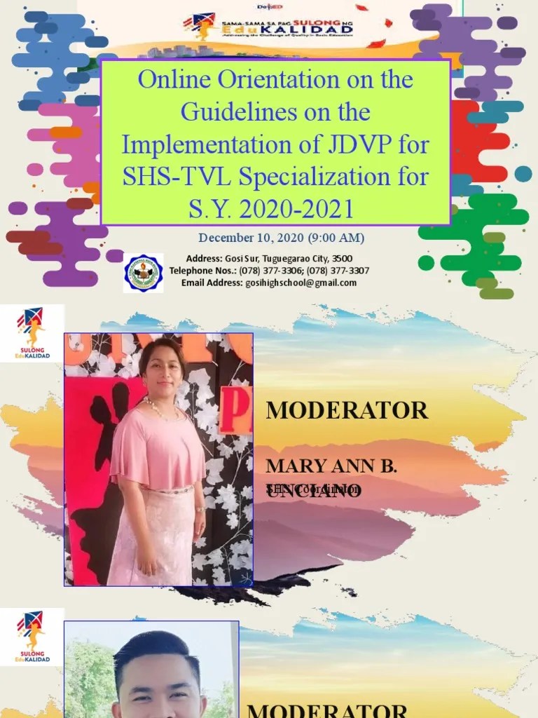 Online Orientation On The Guidelines On The Implementation of JDVP For SHSTVL Specialization