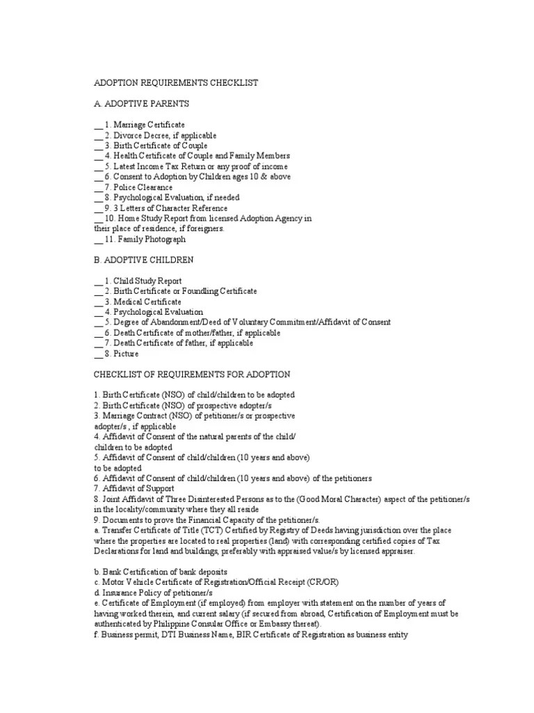 Adoption Requirements Checklist PDF Birth Certificate Adoption