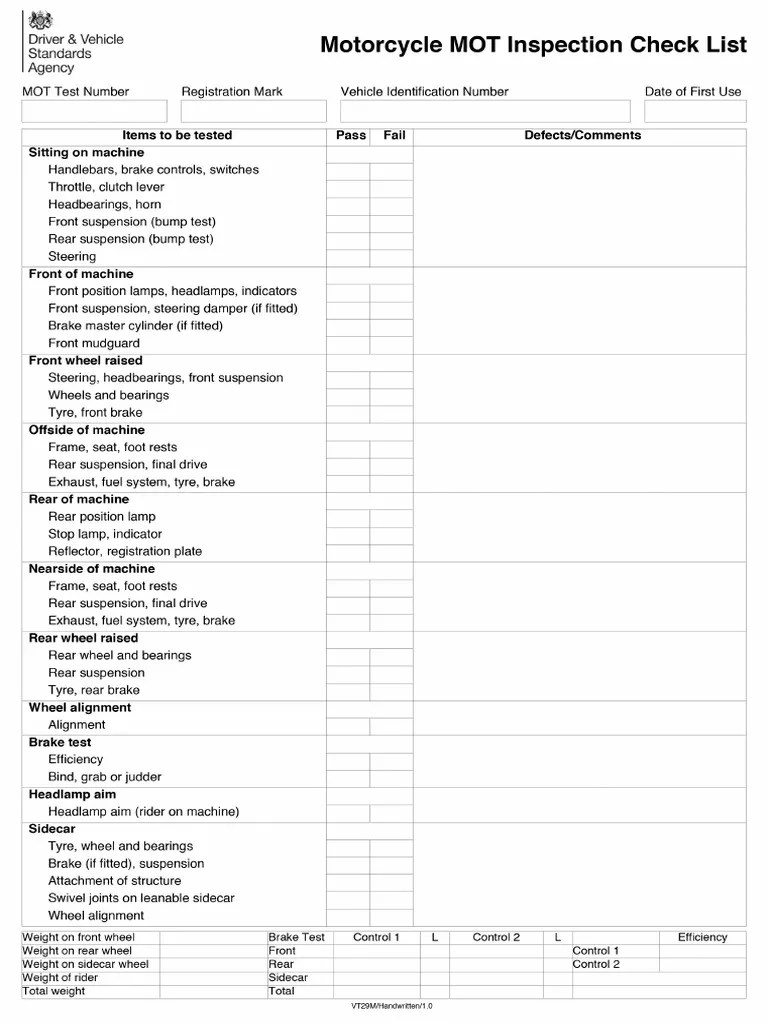 Mot Inspection Checklist Motorcycle vt29m PDF
