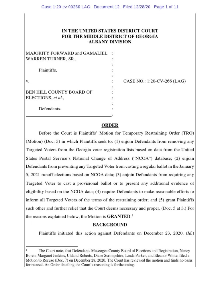 GA Order PDF Injunction Federal Rules Of Civil Procedure