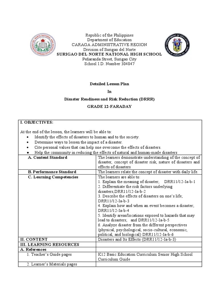 DRR Module 4 Detailed Lesson Plan | PDF | Natural Disasters | Hazards