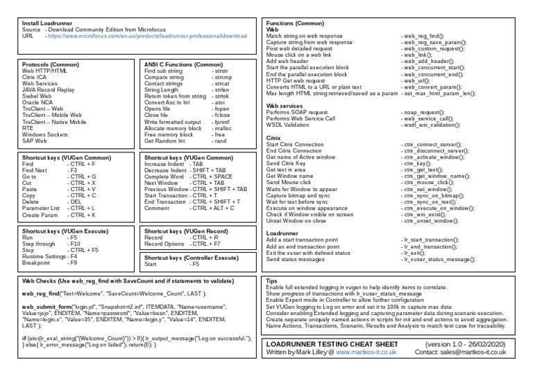 Loadrunner Testing Cheat Sheet v1.0 PDF PDF  Service Control Key