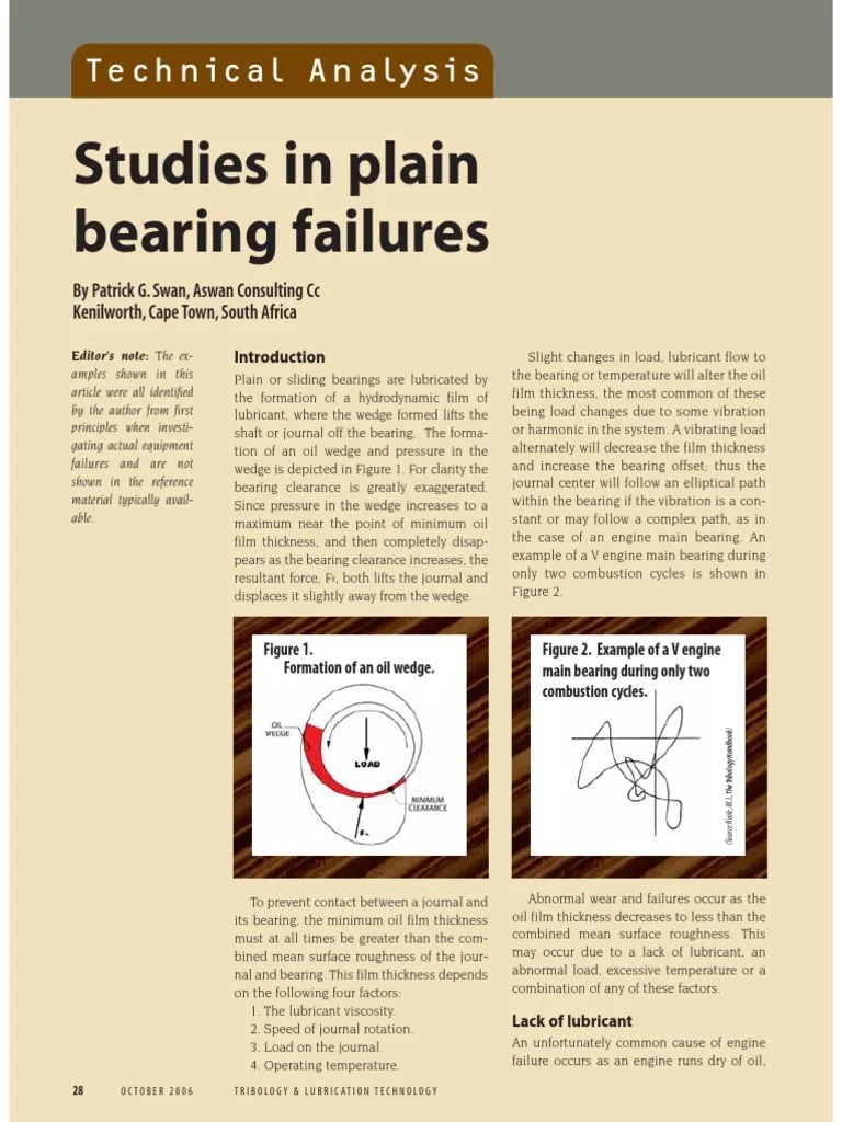 Studies in Plain Bearing Failures TLT Article Oct06 PDF Bearing