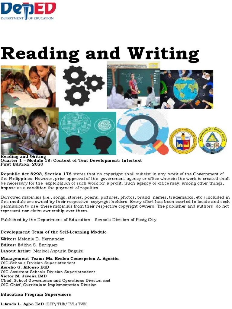 Reading and Writing Ma. Evalou Concepcion A. Agustin Aurelio G