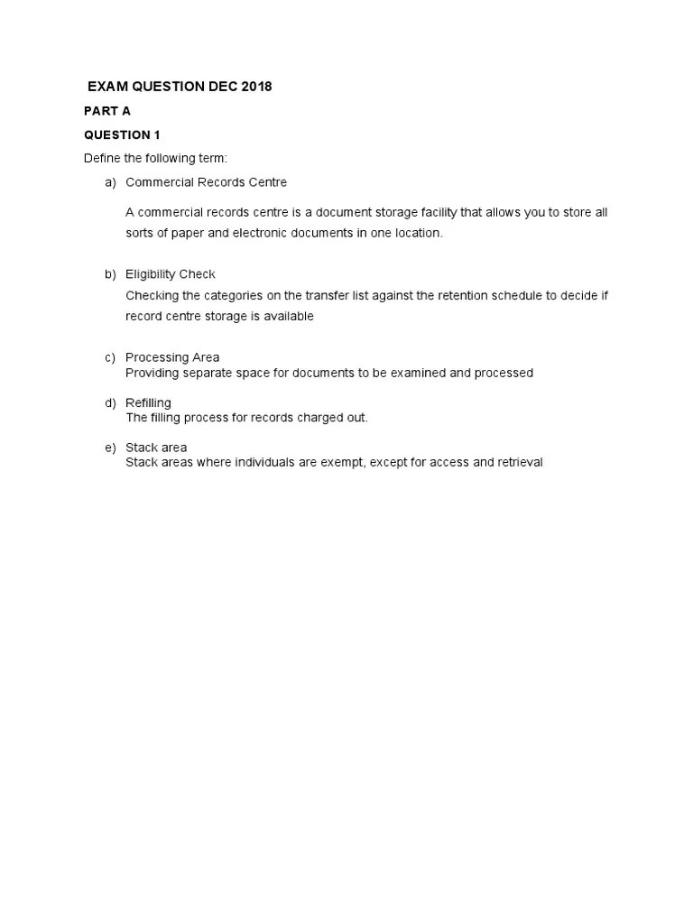 Exam Question Dec 2018 | PDF | Records Management | Information Technology