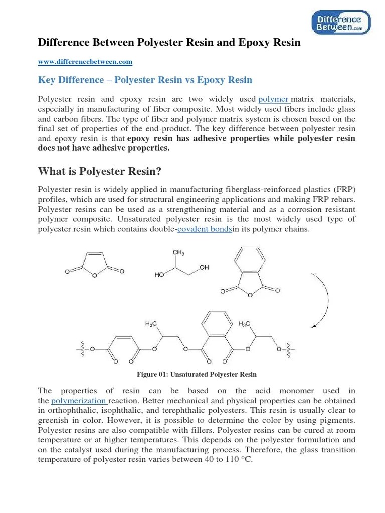 Difference Between Polyester Resin and Epoxy Resin PDF Epoxy