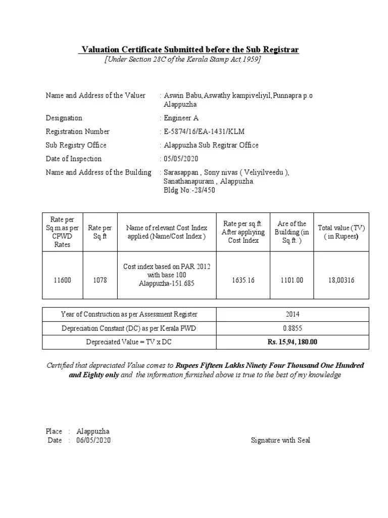 Valuation Certificate PDF