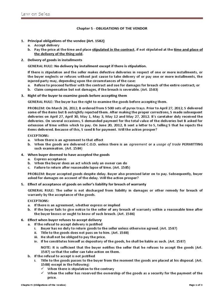 Obligations of The Vendee PDF Breach Of Contract Contract Law