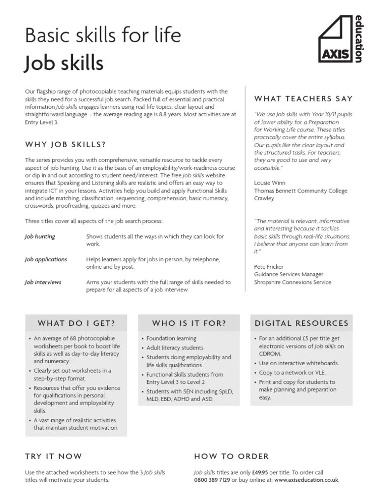 job skills worksheet Employment Behavior Modification Free 30day