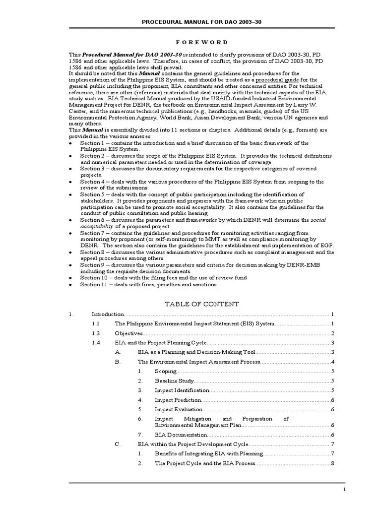 DAO 302003 Procedural Manual PDF Environmental Impact Assessment