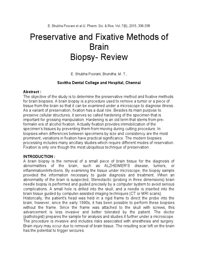 Preservative and Fixative Methods of Brain BiopsyReview Savitha Dental College and Hospital