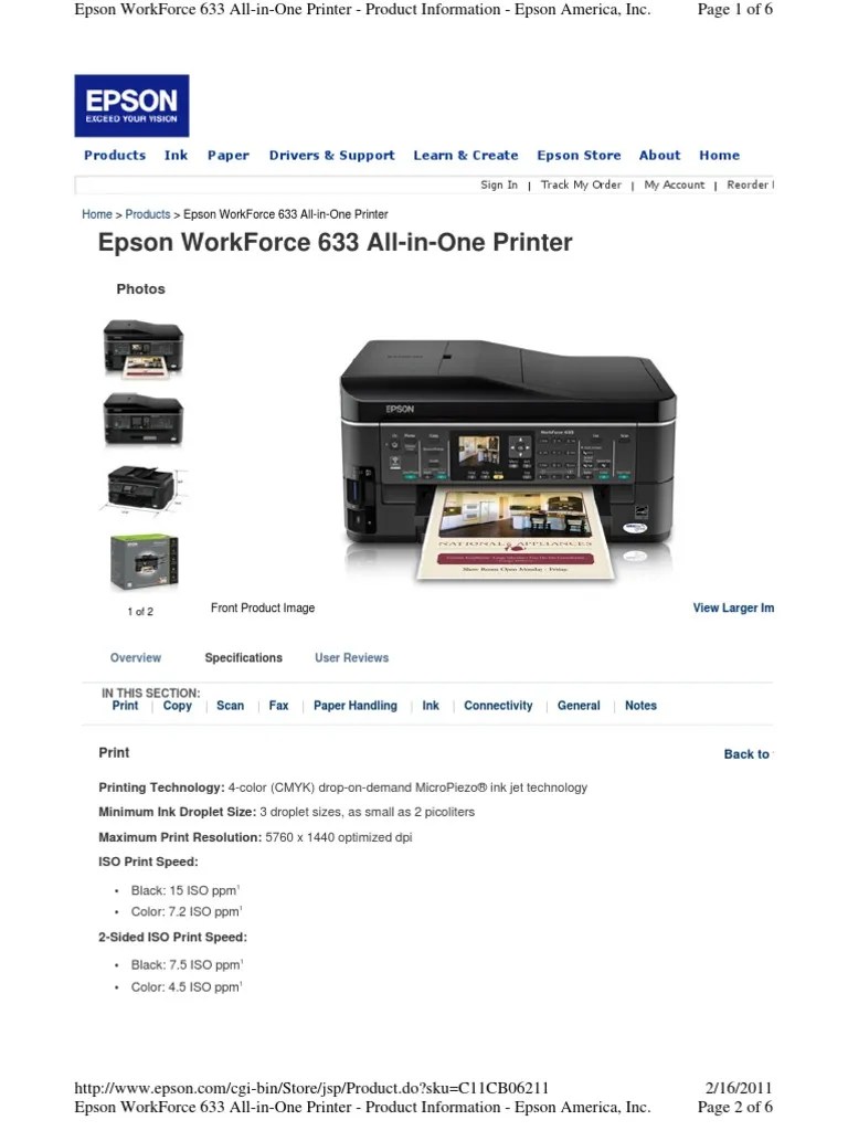 Epson Workforce 633_Spec Image Scanner Printer