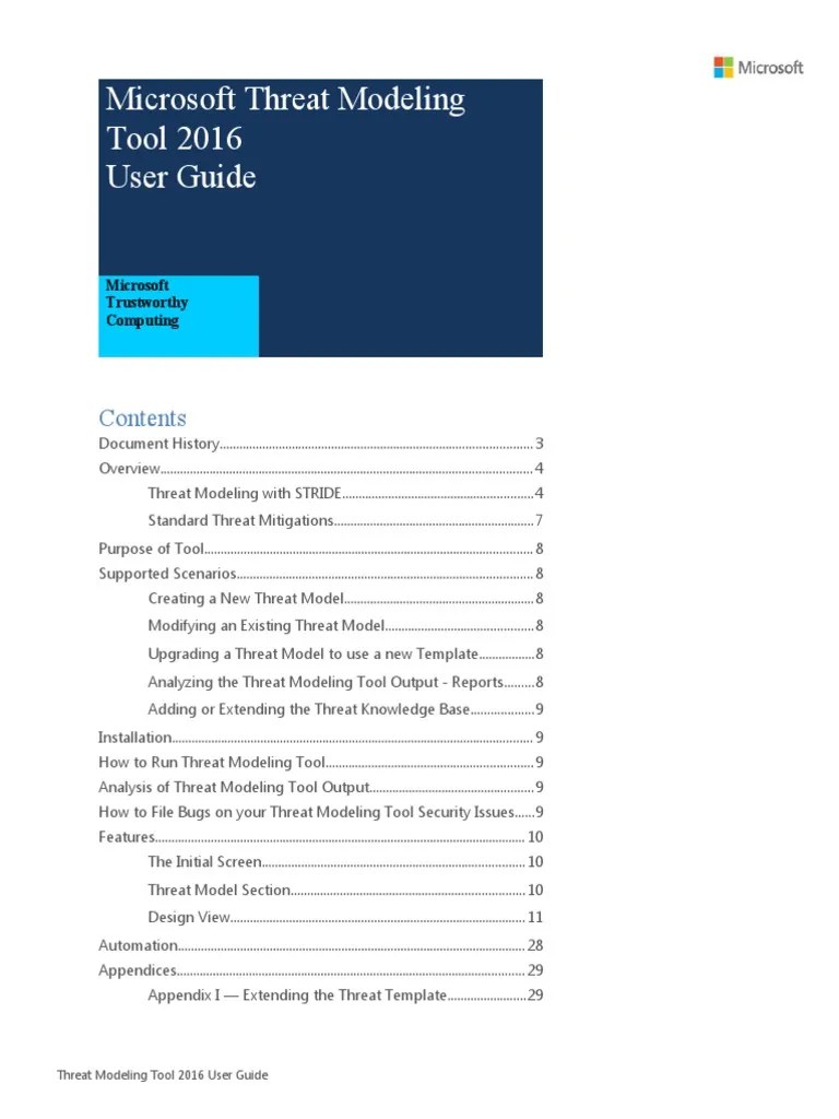 Threat Modeling Tool 2016 User Guide PDF  Application World Wide 