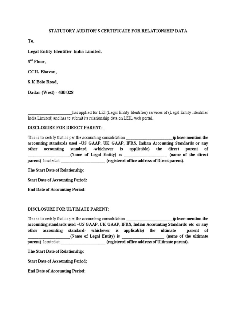 Auditor's Certificate Format PDF