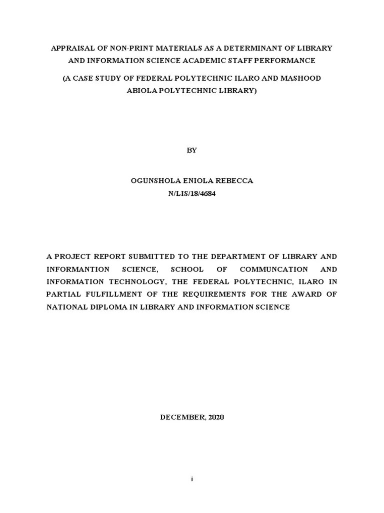 Appraisal of Non Print Materials As Determinant of Staff Performance in