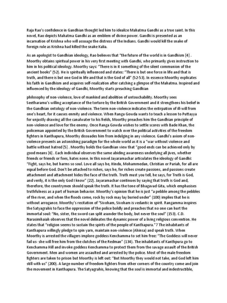 Kanthapura As A Gandhian Novel PDF Mahatma Gandhi Religion And Belief