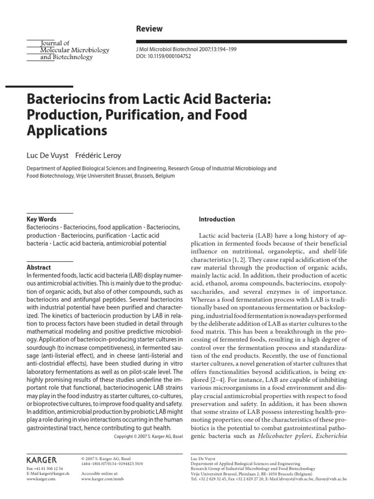 Bacteriocins From Lactic Acid Bacteria Production, Purification, and