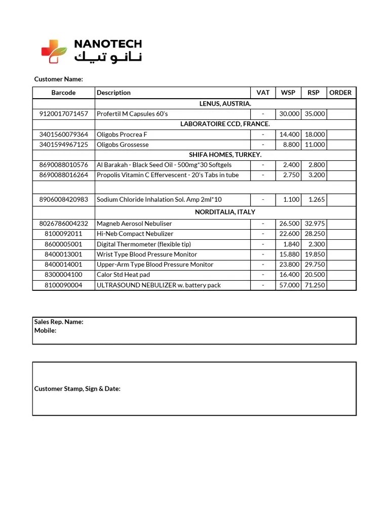 Updated Price List 2020 PDF