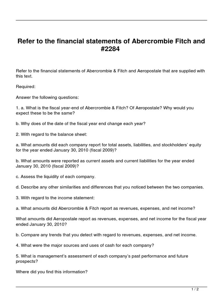 Refer To The Financial Statements of Abercrombie Fitch and PDF