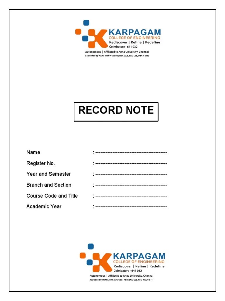 Lab Record Front Page PDF Engineering Design