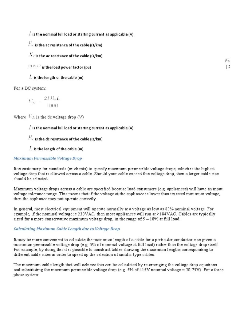 Maximum Permissible Voltage Drop PDF Alternating Current Voltage
