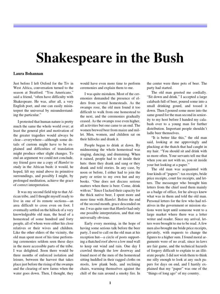 BOHANNAN Shakespeare in The Bush EN PDF Hamlet