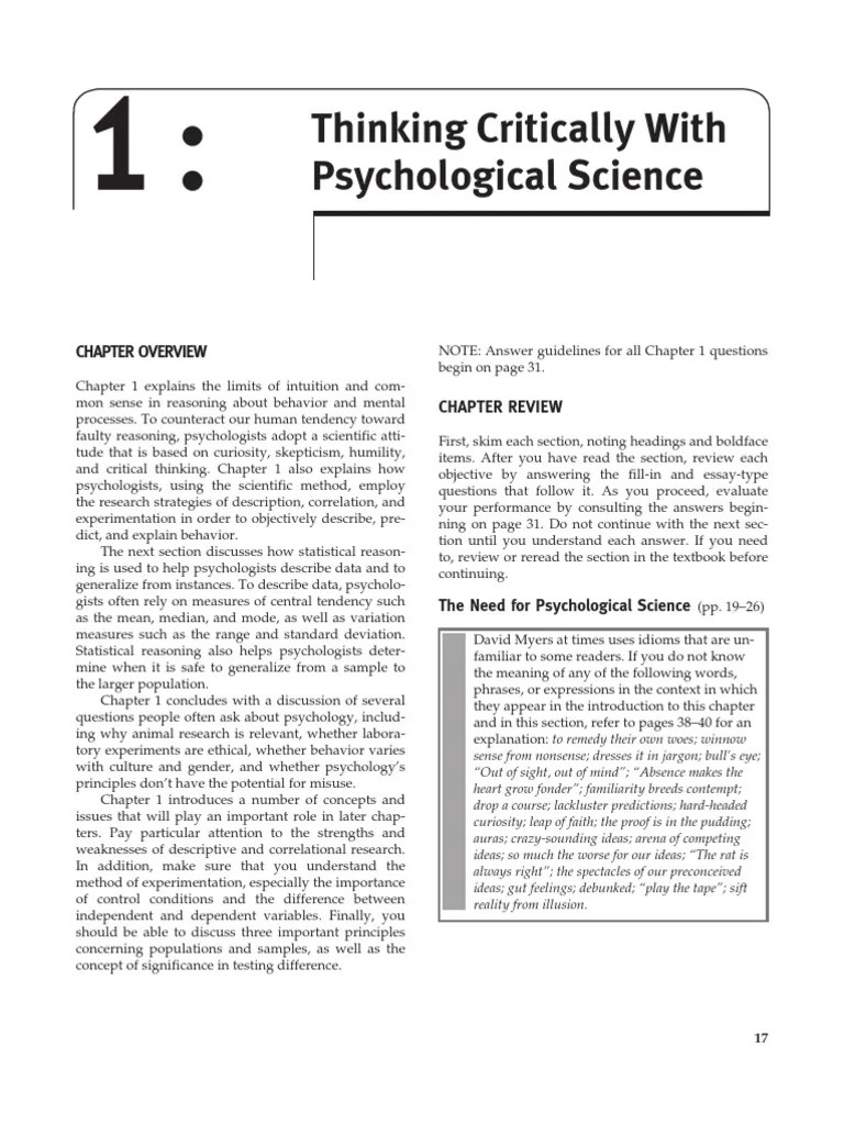 Chapter 1 Thinking Critically With Psychological Science Myers 8e