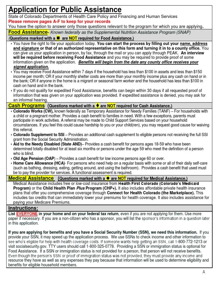 Colorado Application For Public Assistance (English) PDF