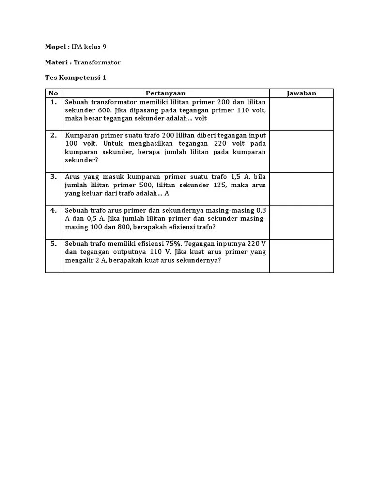 Tes Kompetensi 1trafo | PDF