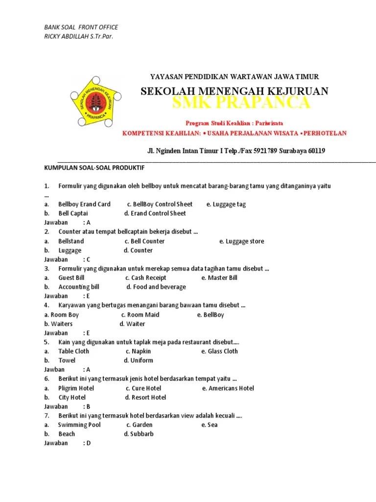 Contoh Soal Front Office Terbaru 2022