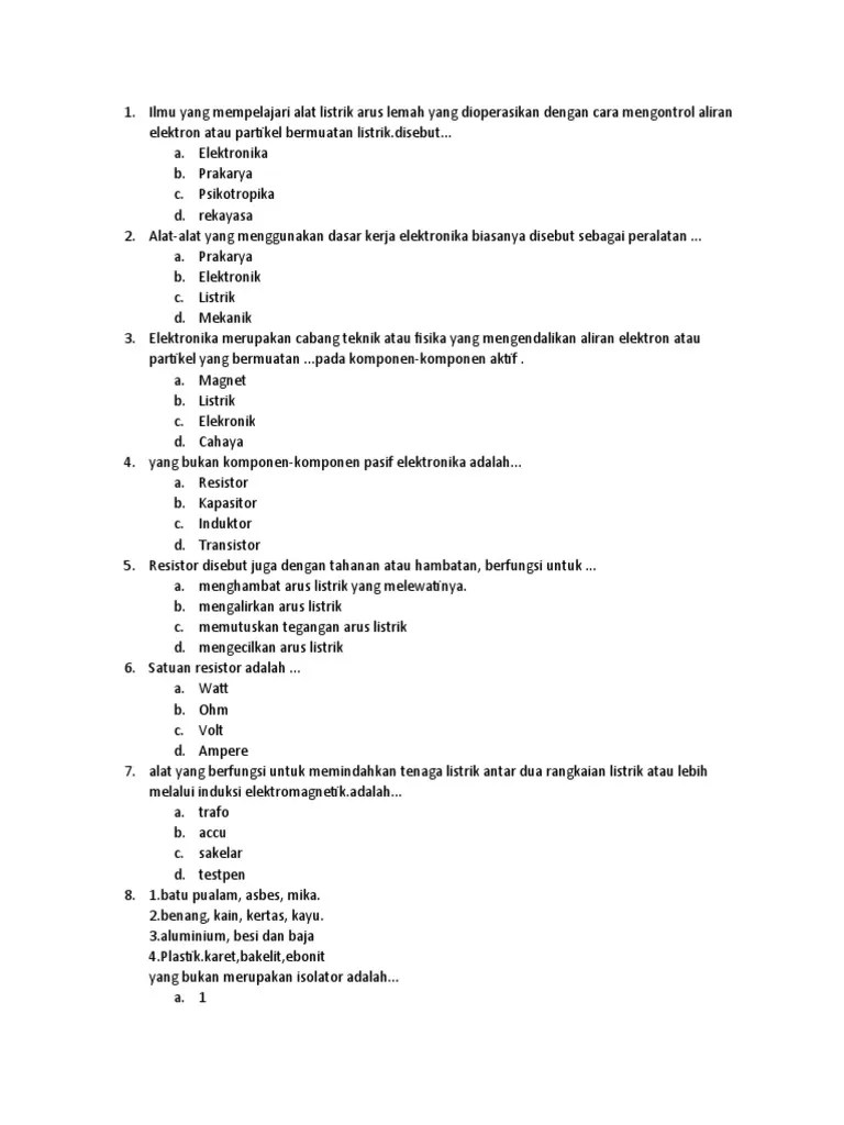 Soal Prakarya Kelas 9 Dasar Dasar Elektronika | PDF