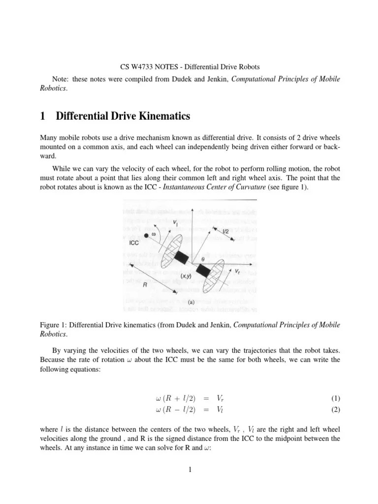 1 Differential Drive Kinematics PDF Kinematics Rotation Around A