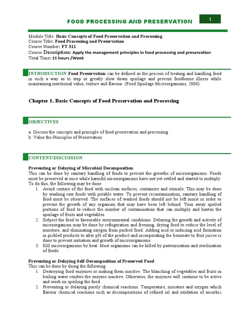 Description Food Processing and Preservation PDF Food